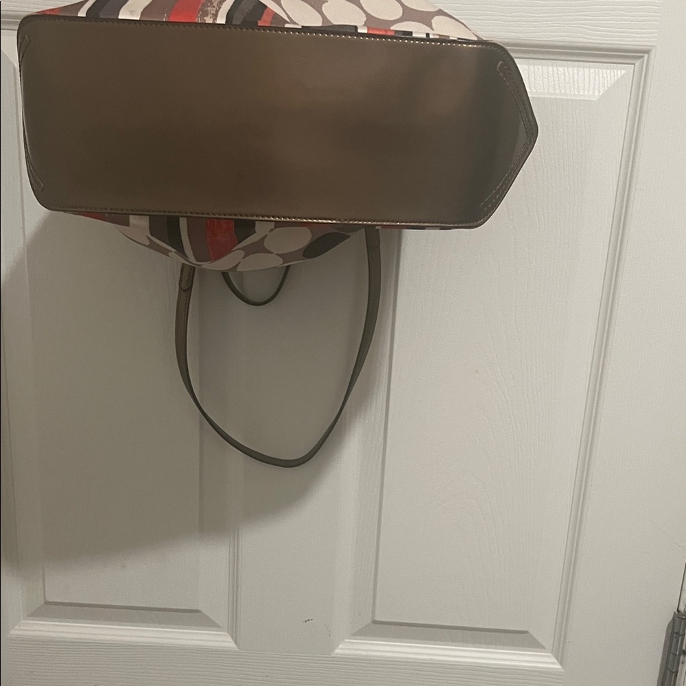 Coach Dot and Stripe Tote - Brown and Red - Picture 6 of 8